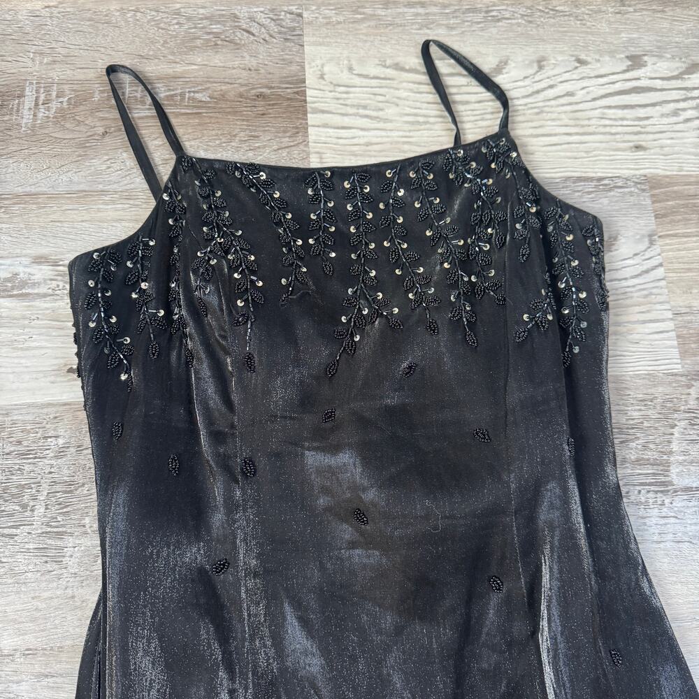 Vintage Y2K Cache Black Beaded Chiffon Maxi Dress Goth Homecoming Prom Formal 8 - Picture 2 of 11